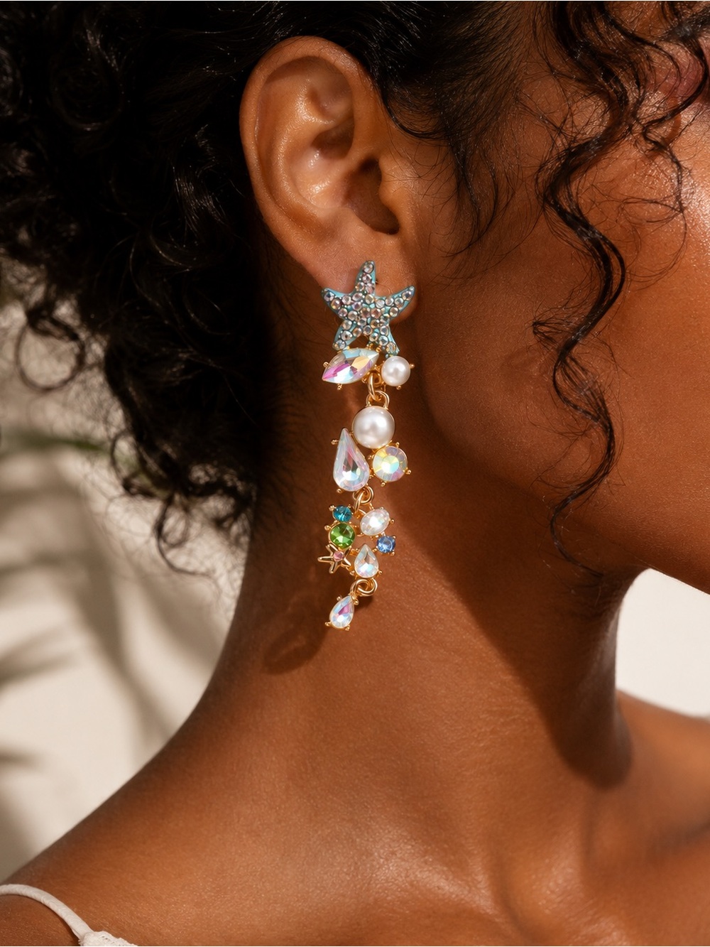 Starfish Shaped Pearl Earrings for Women Beach Jewelry
